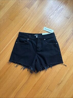 UO Black Frayed Hem Denim Shorts